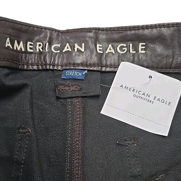 AE Stretch High-Waisted Vegan Leather Cargo Pant Sz 8 Chocolate Brown NWT - Picture 5 of 9